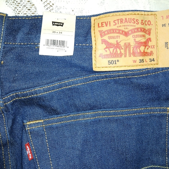 #046 Mens Levi Strauss 501 Original Stretch Blue Jeans Size W/35 L/34 - Picture 15 of 16